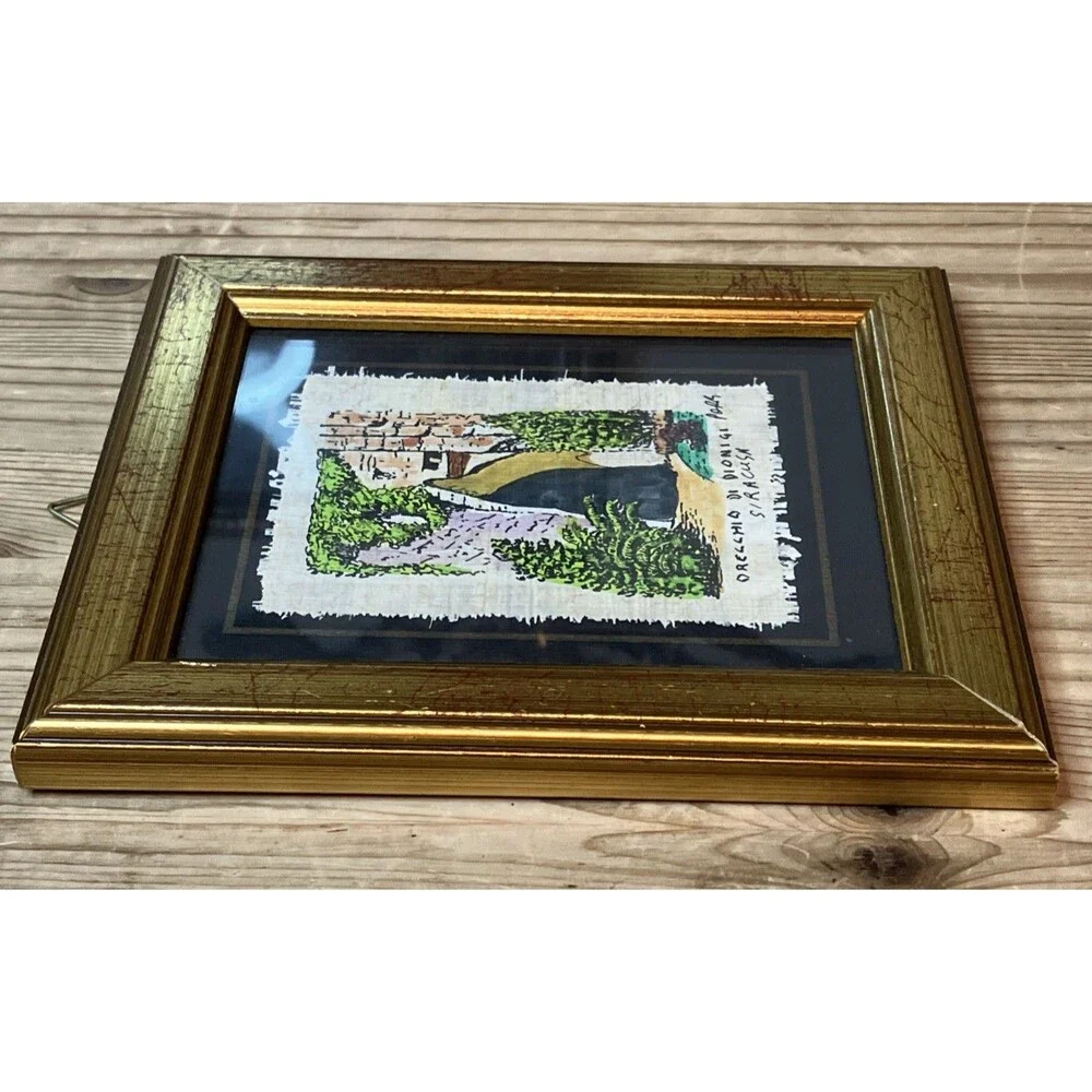 Vintage Ear Of Dionysius Art On Papyrus Siracusa Italy Souvenir Red Gold Frame